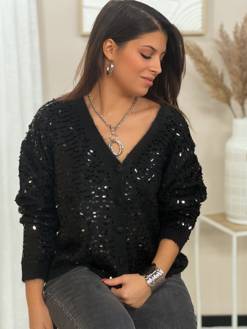 Gilet à sequins NELY NOIR – BOUTIQUE MDA