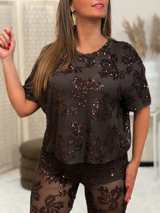 Blouse à sequins GINA - MARRON