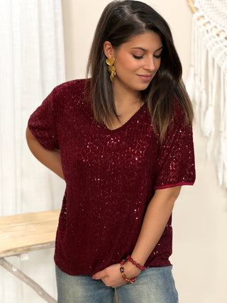 Blouse à sequins LOUNA - BORDEAUX