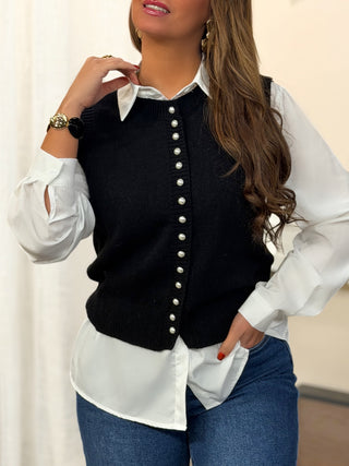 Pull chemise DINA - NOIR