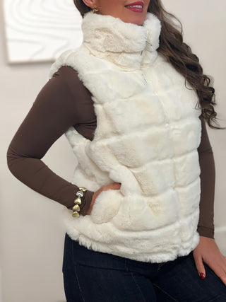 Doudoune sans manches à fourrure MIYA - ÉCRU