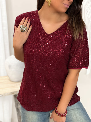 Blouse à sequins LOUNA - BORDEAUX