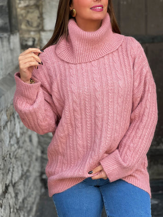 Pull col roulé SHYNA - VIEUX ROSE
