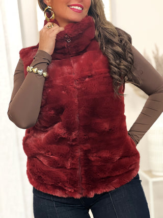 Doudoune sans manches à fourrure MIYA - BORDEAUX