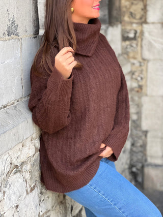 Pull col roulé SHYNA - MARRON