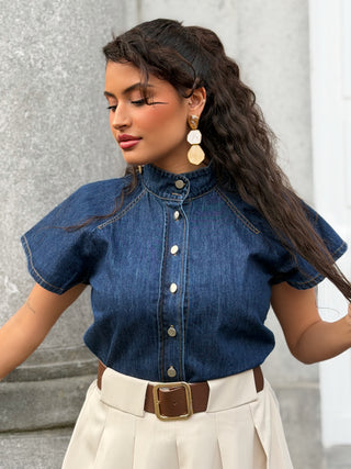 Chemise en jeans courtes manches AVIVA - BLEU