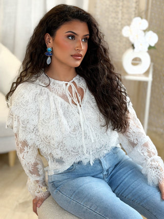 Blouse à dentelle THESSY - BLANC