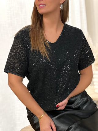 Blouse à sequins LOUNA - NOIR