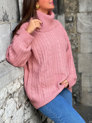 Pull col roulé SHYNA - VIEUX ROSE