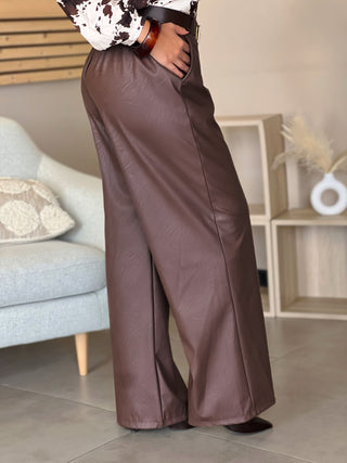 Pantalon simili JULIE - MARRON