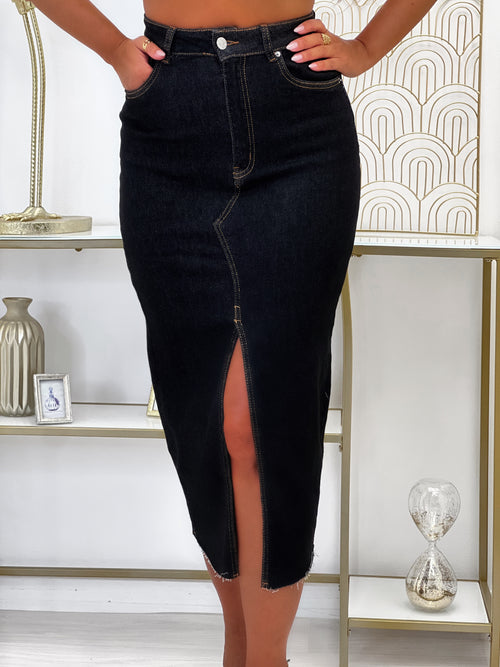 Longue jupe en jeans FREYA - NOIR (8696836653379)
