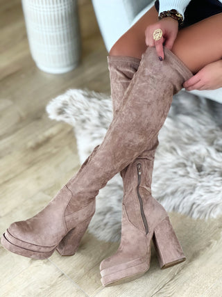 Cuissardes à talons Suédines SAPHORA - BEIGE FONCÉ