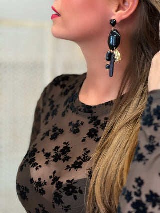 Boucles d'oreilles en acier LILIE - NOIR