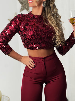 Blouse courte à sequins ROMY - BORDEAUX (9722540196163)