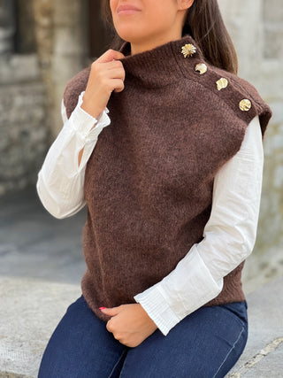 Pull sans manches EDWINA - MARRON