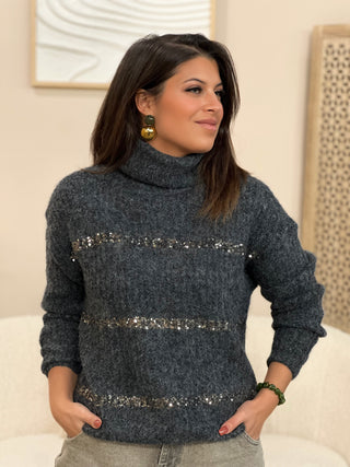 Pull col roulé MEDINA - GRIS FONCÉ