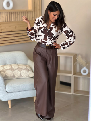 Pantalon simili JULIE - MARRON